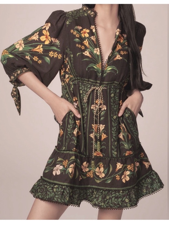FARM Rio Dresses & Skirts - Farm rio Flowers Arch Linen Blend Mini Dress Ladies size medium Black floral